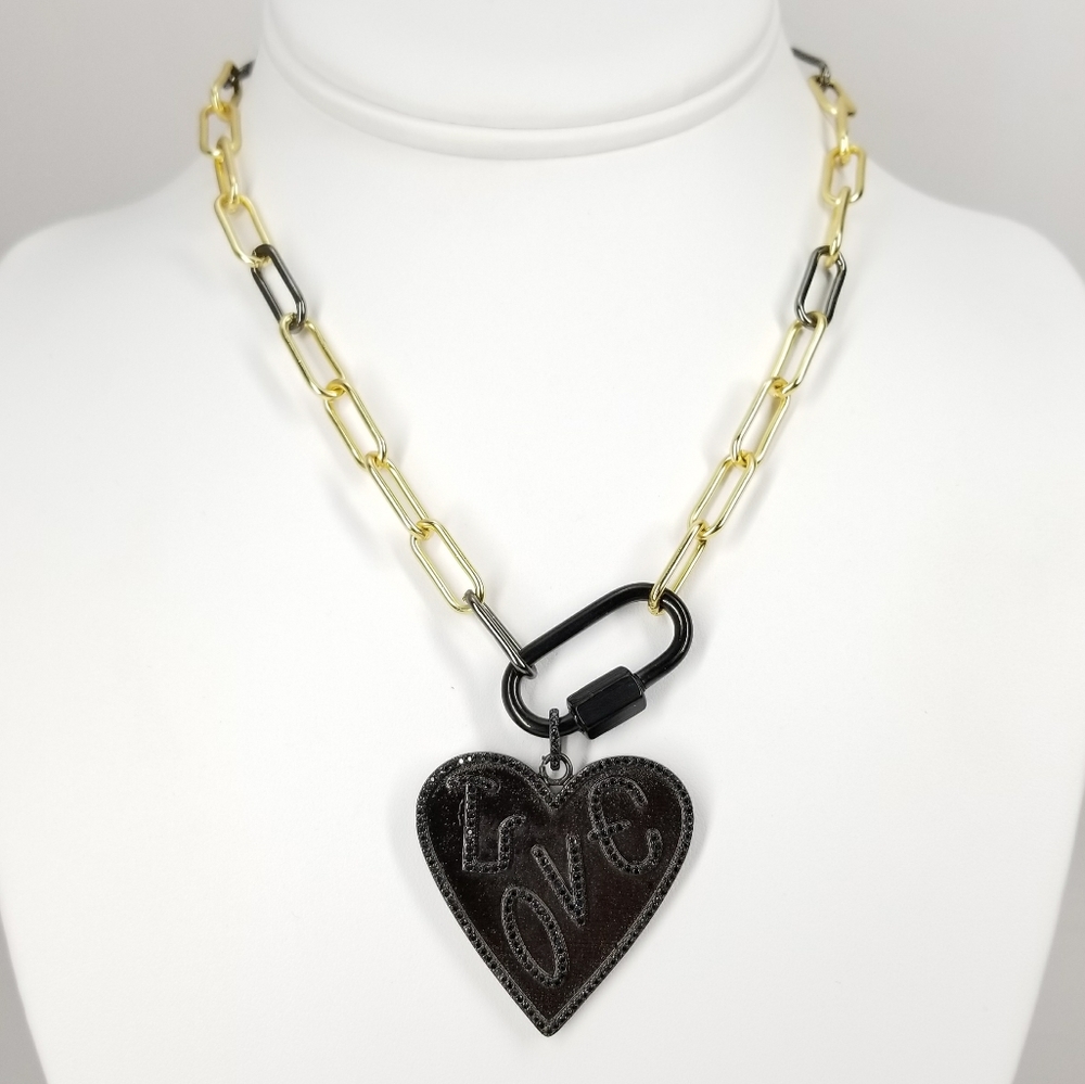 NWT Heart LOVE Pave CZ Paperclip Carabiner Choker - Picture 8 of 11